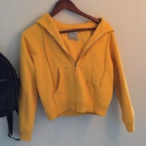 Yellow UO cropped zip up hoodie